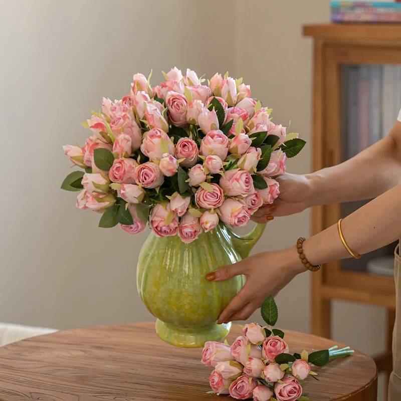 1 Bunch Of American Retro Style Roasted Edge Roses, Simulated Flower Bouquet, Indoor Flower Arrangement, Dining Table Decoration