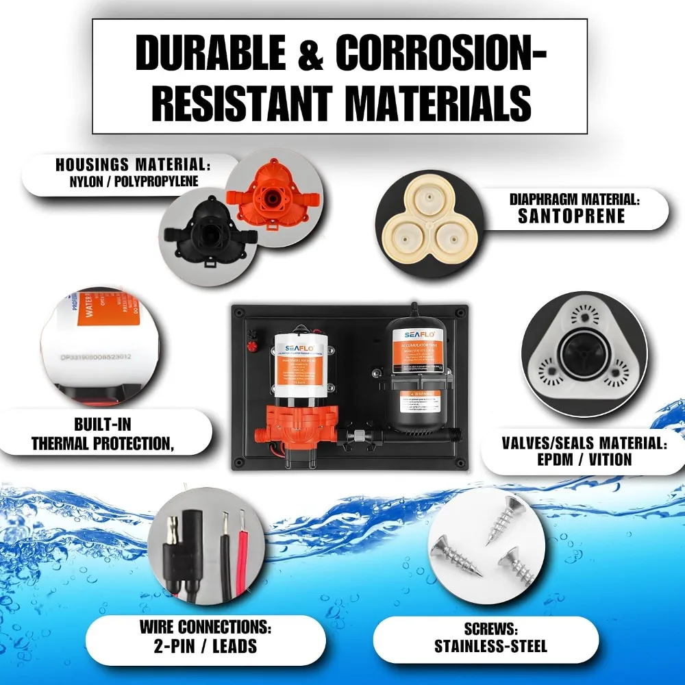 12V DC 3.0 GPM 45 PSI Water Pump with 0.2 Gal Accumulator Tank for Marine, RV, Off-Grid view 6