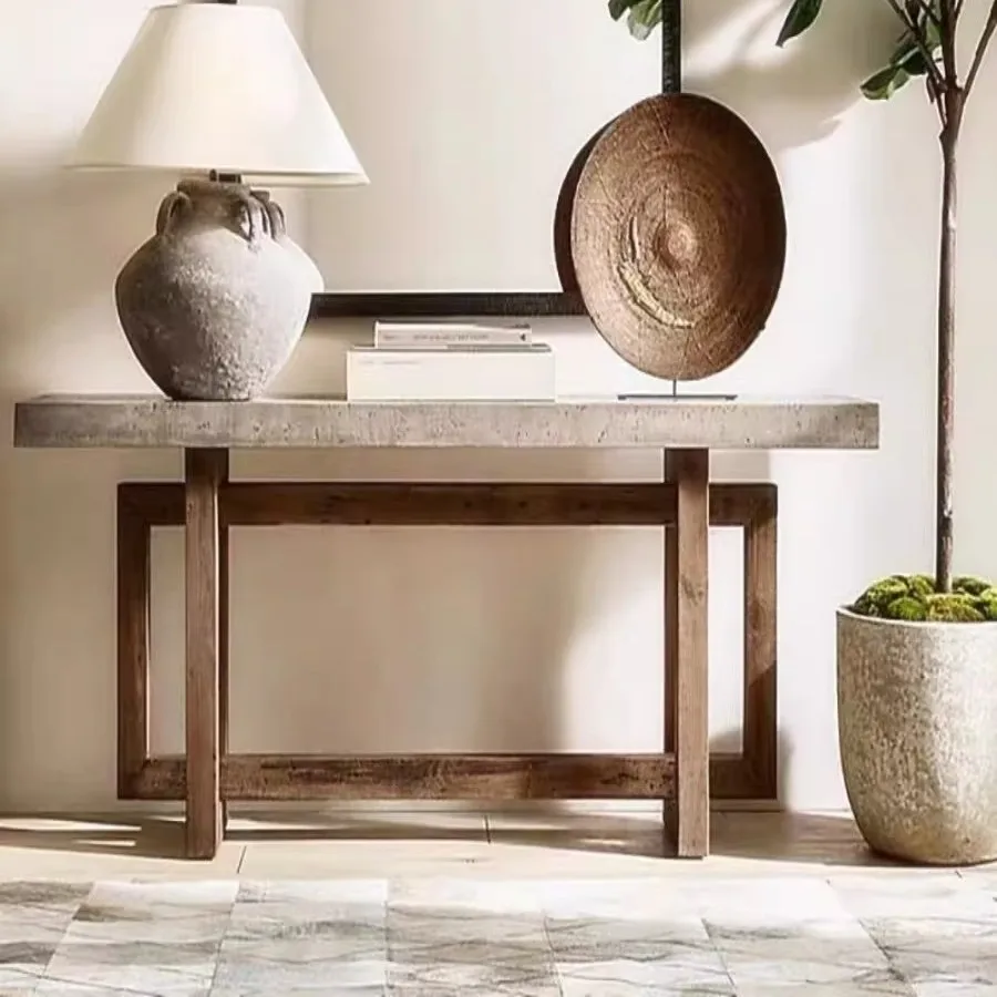 Solid wood faux cement entryway counter, divested entryway table, homestay design, wooden desk
