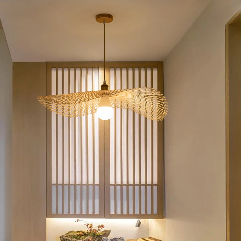 Modern Handmade Rattan Woven Bamboo Pendant Lights Weaving Droplight Living Room Hanging Kitchen Lamp Restaurant Chandeliers