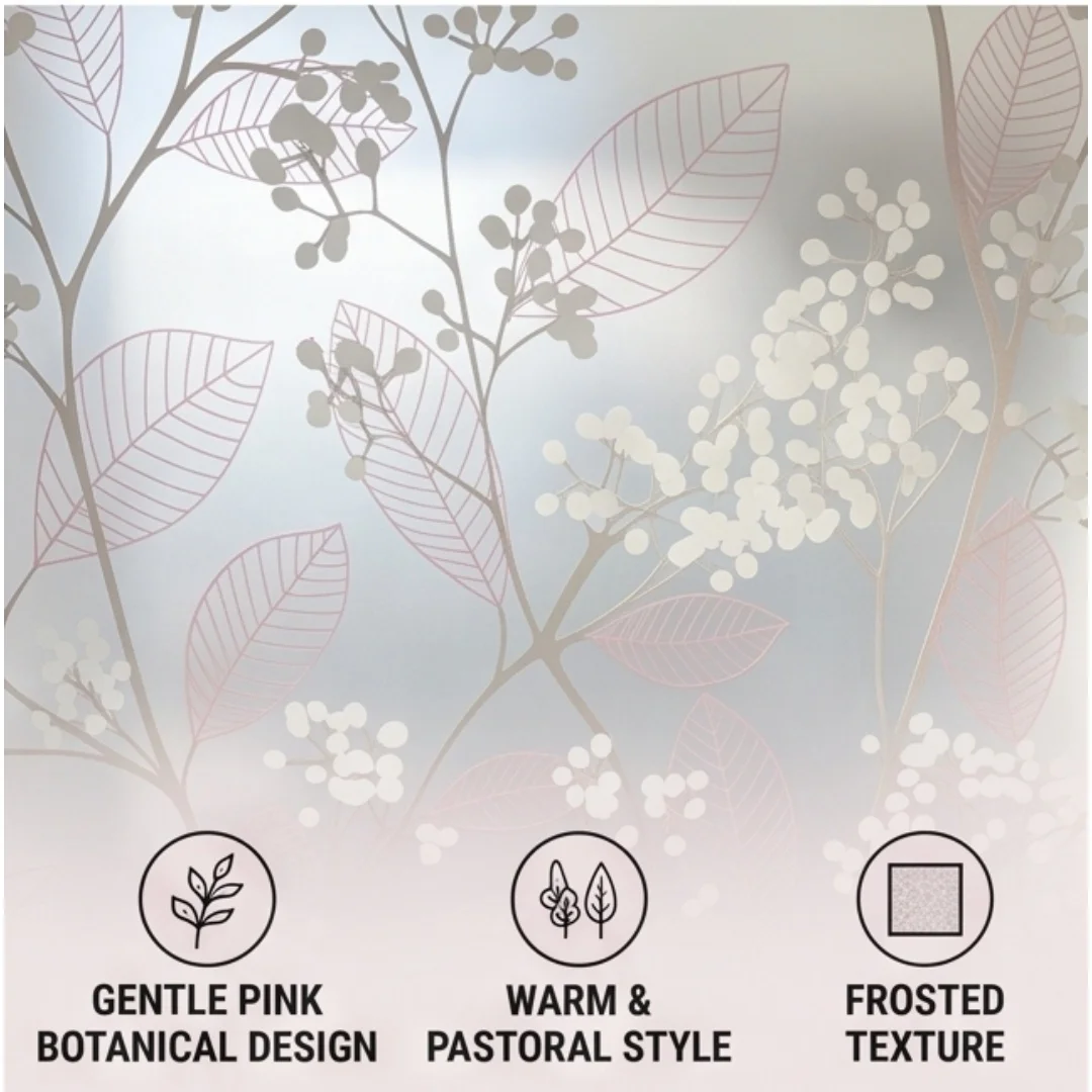 Blossom Leaf Pattern Self‑Adhesive Window Sticker Frosted Glass Film Privacy Light Filtering Decor for Shower Door Home Windows