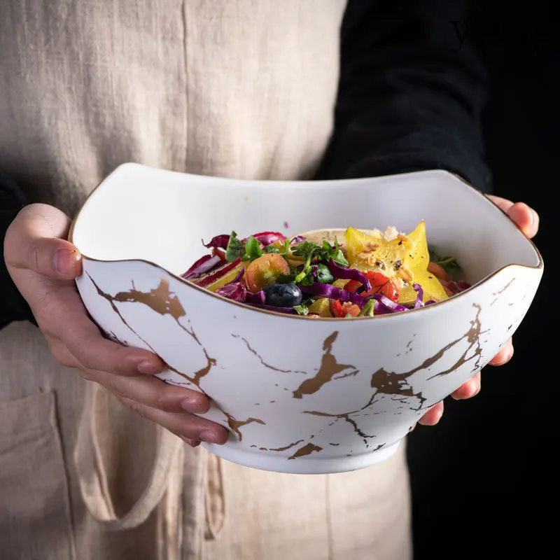 Nordic fruit salad bowl marble ceramic bowl tableware set household soup  noodle bowl fruit plate fruit basket
