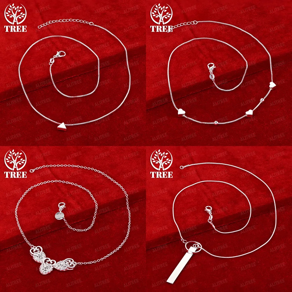 

Fine 925 Sterling Silver Heart Triangle Rectangular Snake Chain O Chain Necklace Women Birthday Party Simple Jewelry Accessories