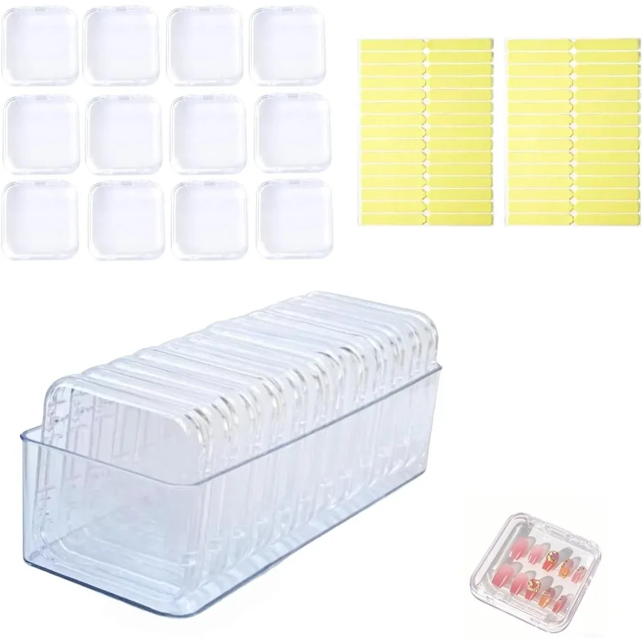 

12pcs 3.4in Press On Nail Storage with 60pcs Upgrade Adhesive Double Sided Tape and 1Pc Big Storage Box for Nail Display Ideal