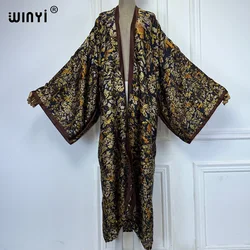 WINYI beach cover up print kimono maxi Dress Beach Wear Boho Cardigan abaya dubai luxury women muslim dress africa Long  coat
