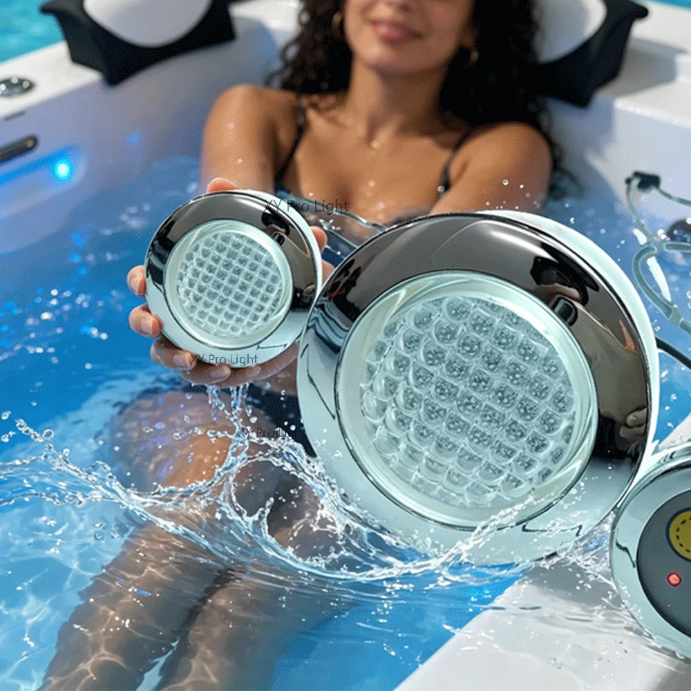 RGB Underwater Bath Light 12V 100mA 68x50mm Chrome Plated Submersible LED Light for Pool Bathtub Spa Colorful Waterproof Lamp