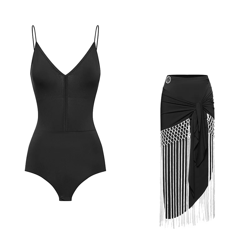 2025 nowych kobiet latynoskie kostiumy na występy taneczne kombinezon z paskiem frędzle nieregularna spódnica garnitur Chacha Rumba latynoska sukienka DN20582