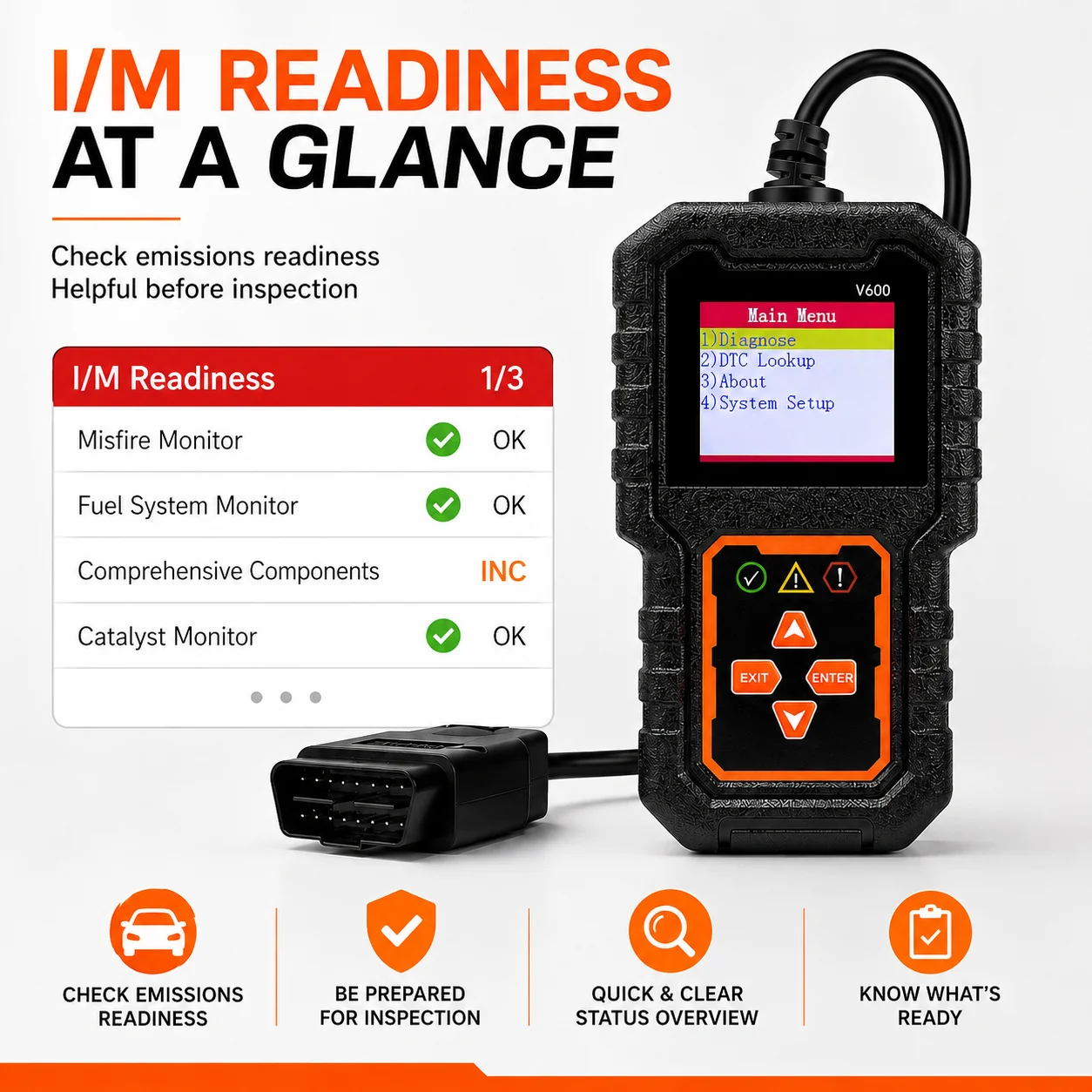 V600 OBD2 Scanner Professional Car Diagnostic Tool Engine Fault Code Reader DTC Code Eraser Battery Voltage Tester Plug and Play