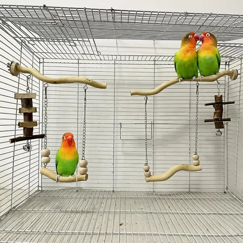 Parrot Suspension Bridge Rest Swing Toy Eco-Friendly Natural Wood Perch Stand for Budgerigar Cockatiel Bird Play Accessory