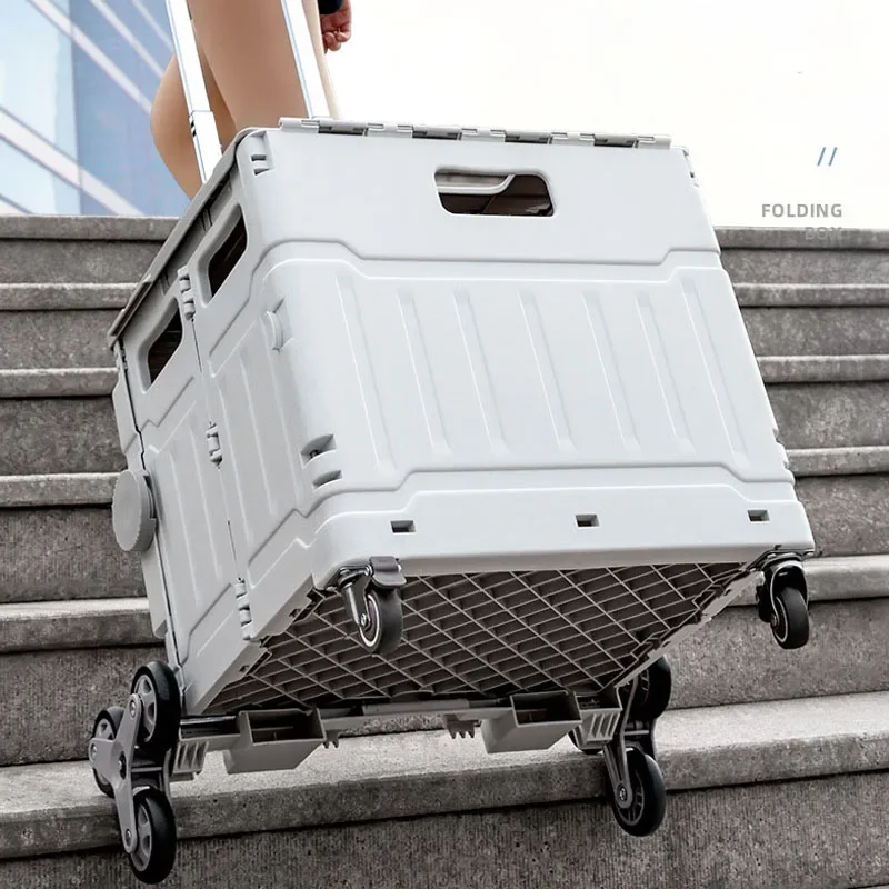 75L Collapsible Folding Cart Carro Compra Camping Trolley Cart Protable Supermarket Shopping Food Basket Household Trolley Car