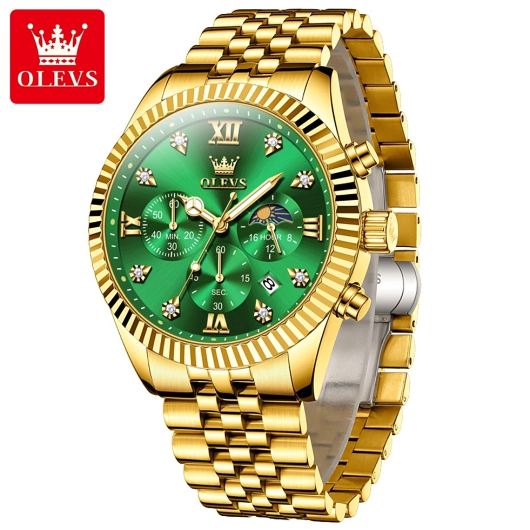 

OLEVS 2932 Fashion Quartz Watch Gift Round-dial Stainless Steel Watchband Wristwatch Calendar Luminous Small second