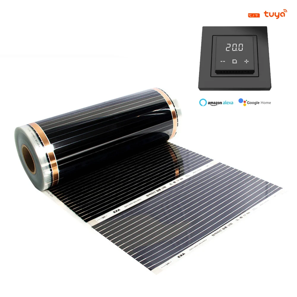 

10m2/lot Infrared Heating Film 50cm*20m With Smart Wifi thermostat 220w/m2 Warm Floor Mat Kits for Home underfloor heating