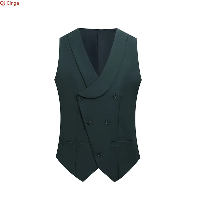2026 New Double-breasted Men's Green Sleeveless Vest Jacket, Suitable for Weddings, Parties, and Office Wear. Asian Sizes M-6XL.