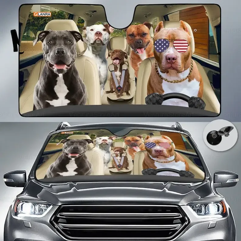 PitBull Family Car Sunshade,Cute Car Accessories, PitBull Sun Protector, Dog Lover Gi