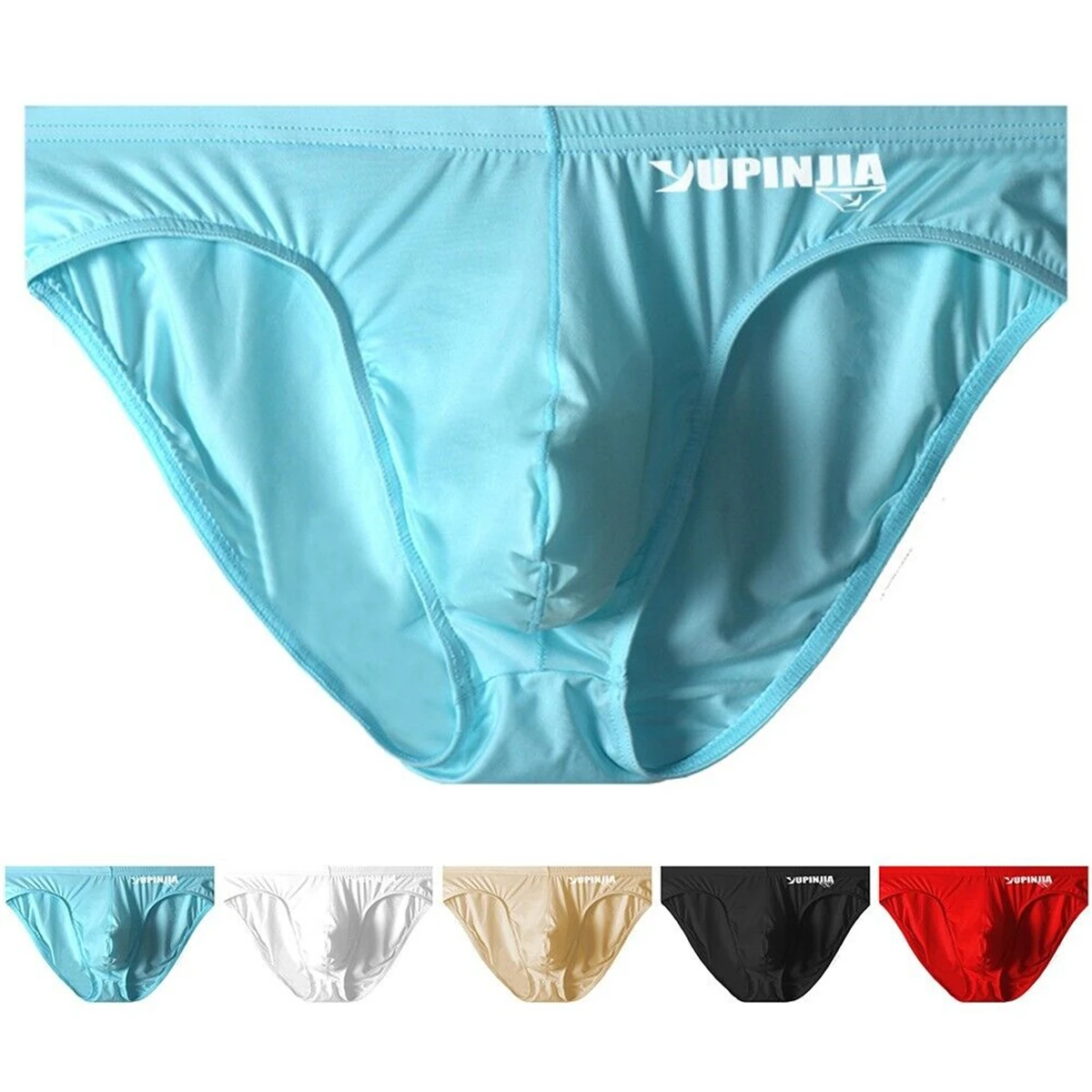 Men Sexy Briefs Low Waist Ice Silk Underwear Bikini Pouch Panties Underpants