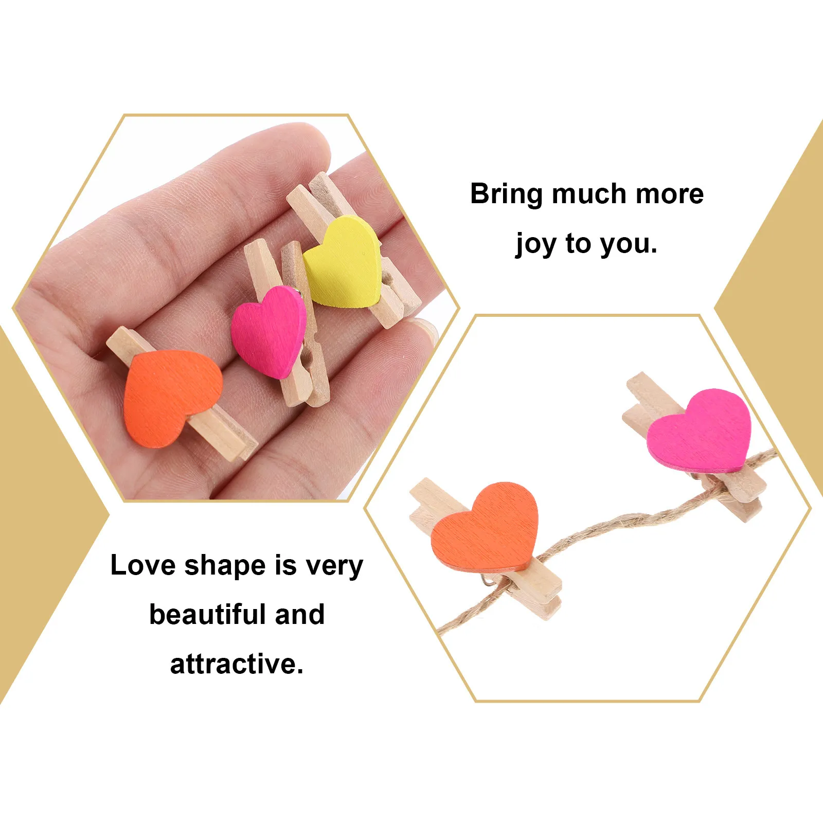50Pcs Heart Shape Wooden Photo Clips 3x0.3cm Multifunctional Premium Natural Wood Clips for Wedding Decor Home Office School