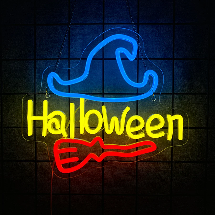 

Halloween Led Neon Sign, Witch Hat Broom Art Icon, Halloween Home Decor, Ghost Parties, Bedrooms, Clubs, Halloween Gifts.