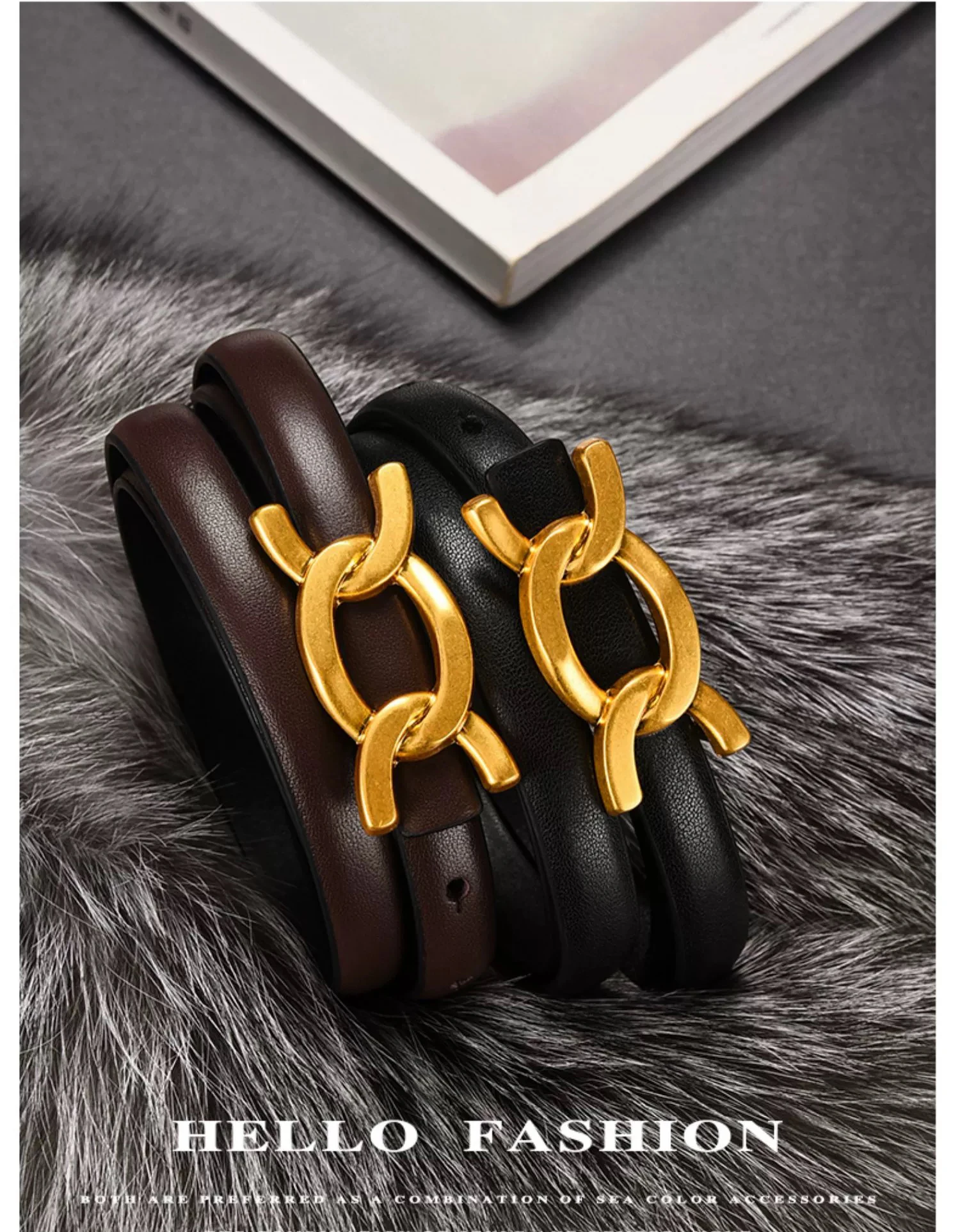 

Female Fashion Belt Simple Metal Buckle Belt for Women Black Suit Jeans Clothing Accessories Retro Gold Buckle Waistband