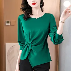 Blusa cetim suave de seda de alto grau para mulheres, moda francesa, elegante dobras soltas, camisas de baile, chiffon sólido, nova, outono 2022