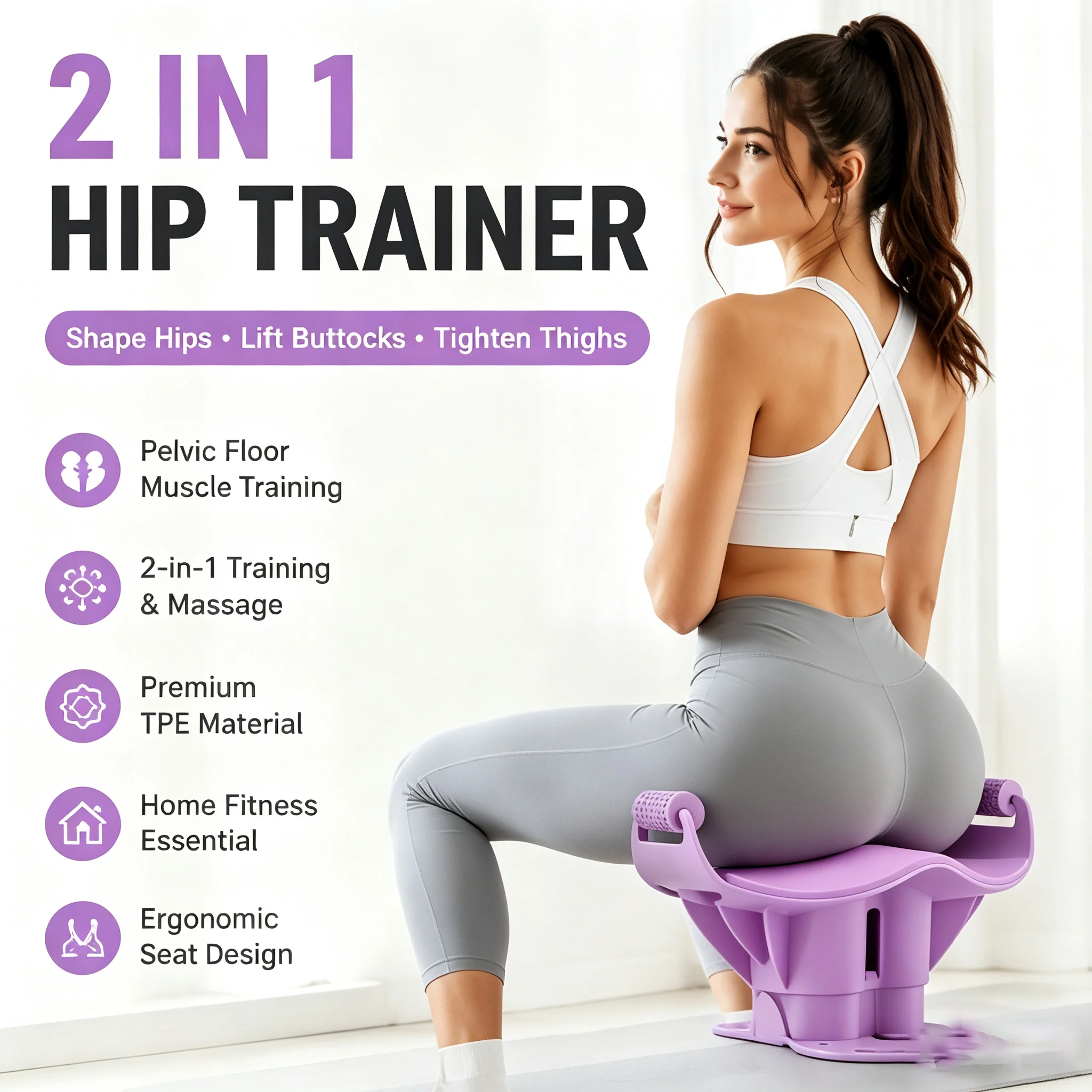 2 in 1 Hip Trainer Pelvic Floor Muscle Exerciser for Women, Butt Lifter Inner Thigh Workout Equipment Home Fitness Shaping Tool