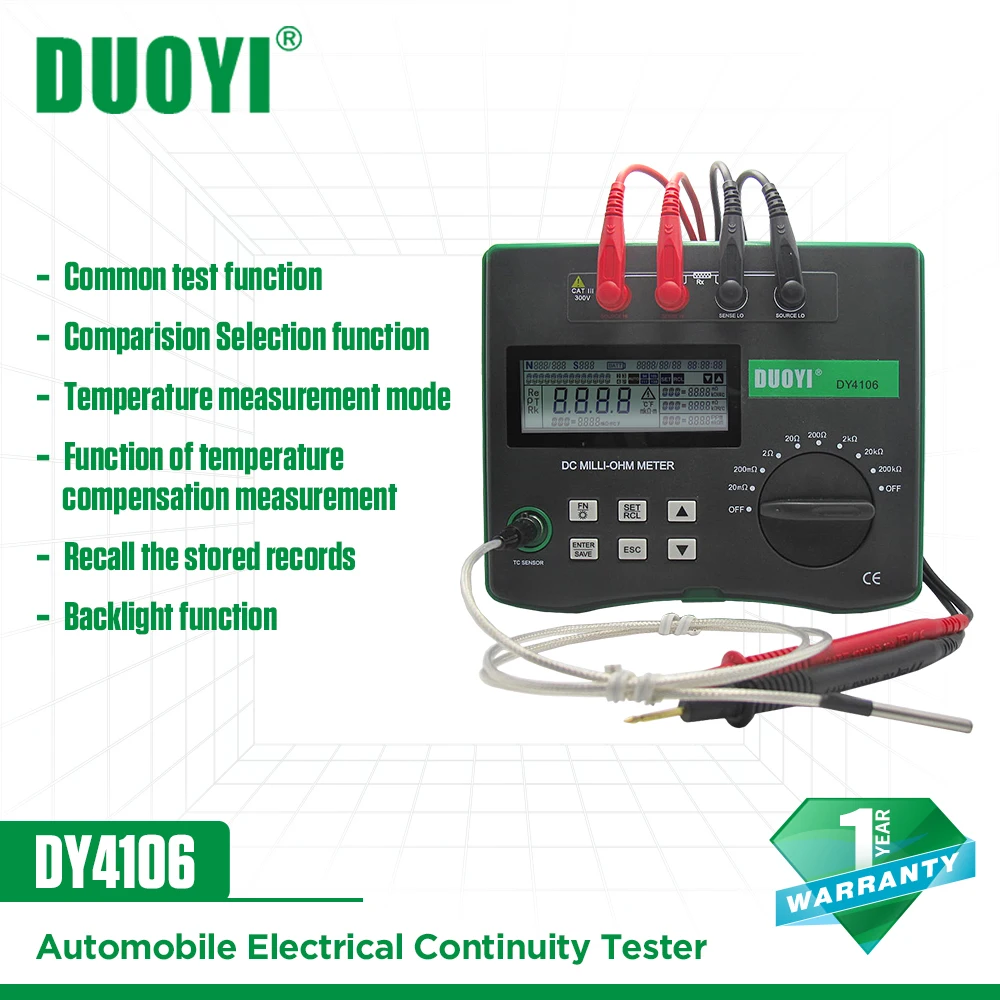 DUOYI DY4106  Digital Milli-ohm Meter HD LCD Backlit 4 Wire Test  Low Resistance Multimeter 10u-200kΩ New Energy Vehicle