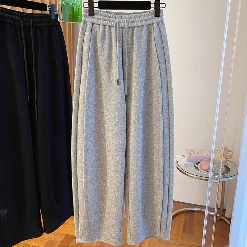 

plus Size High Waist Straight Leg Wide Leg Pants Women's Pure Color Elastic Waist Trousers Autumn Casual High Waist Pants