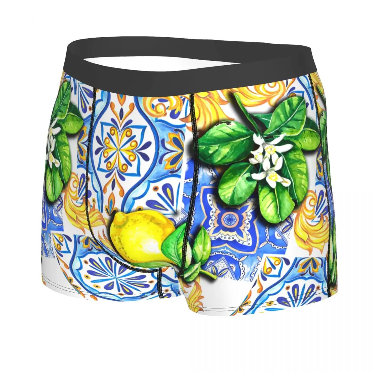 Custom Fashion Mediterranean Lemons Tiles Boxers Shorts Panties Men's Underpants Stretch Briefs Underwear