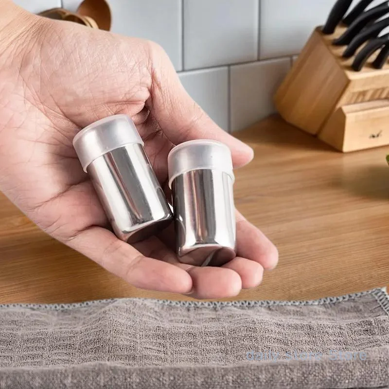 2Pcs Mini Stainless Steel Seasoning Bottle Salt and Sugar Jar Pepper Bottle Multi-Function Dispenser Cookware