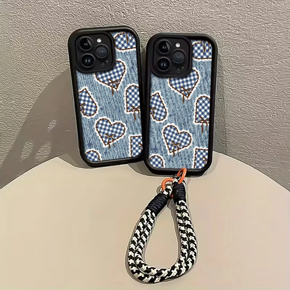 Blaue Denim-Herz-Handyhülle mit Trageband für Samsung Galaxy Note 20 Ultra S25 S26 S24 S22 Plus S24 S23 FE S24 S25 Ultra A56 Cover – Detail 2