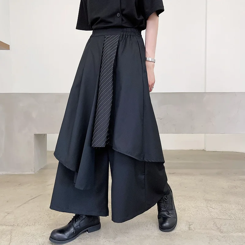 2023 Men Black Irregular Pants Japanese Style Men Fashion Instagram Mixed Wind Kendo Samurai Culottes Party Dress Trousers