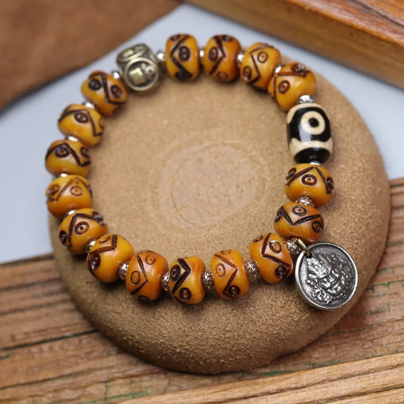 natural cow bracelet, vintage yak ethnic retro jewelry, Tibetan-style bone bead hand accessory