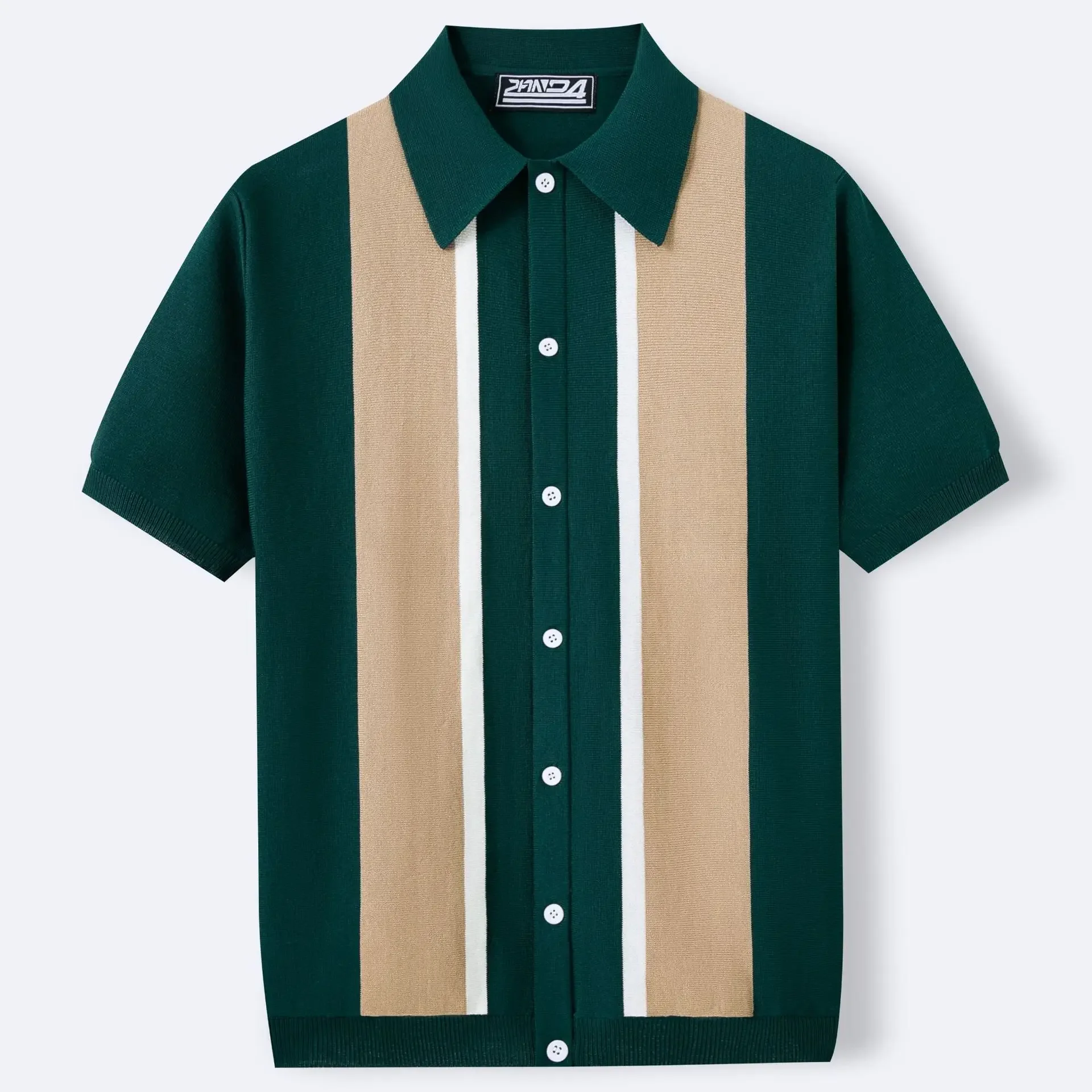 Summer Vintage New Fashion Men Striped Color-coded Turn-down Collar Short Sleeve Spliced Casual Polo Shirts Cardigans Male Tops
