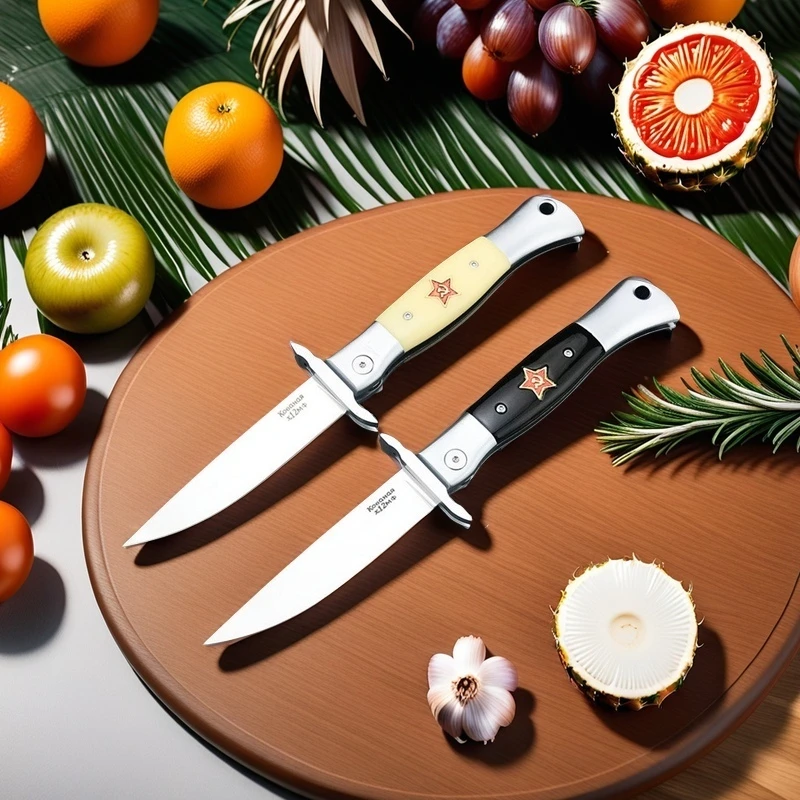 航空アルミニウムハンドル付きロシア折りたたみナイフ、鏡面研磨ブレード、包丁、肉切り、魚切り、x12m