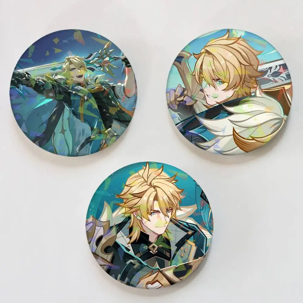 Varka Game Genshin Impact Round Badge Lapel Pins for Backpacks Briefcase Laser Brooch Clothes Gifts