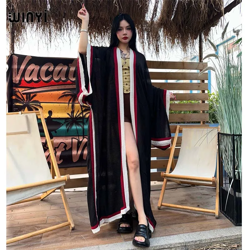 

WINYI new 2024 Europe Pleated dress Beach Wear elegant Africa women Cardigan holiday party Kimono cover-ups for women maxi abaya