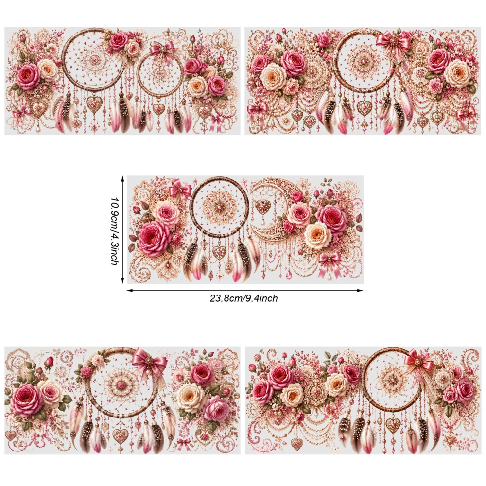 5 Sheets Dreamcatcher Floral UV DTF Stickers UV DTF Stickers Waterproof Rub on Transfers for 16 oz Tumbler