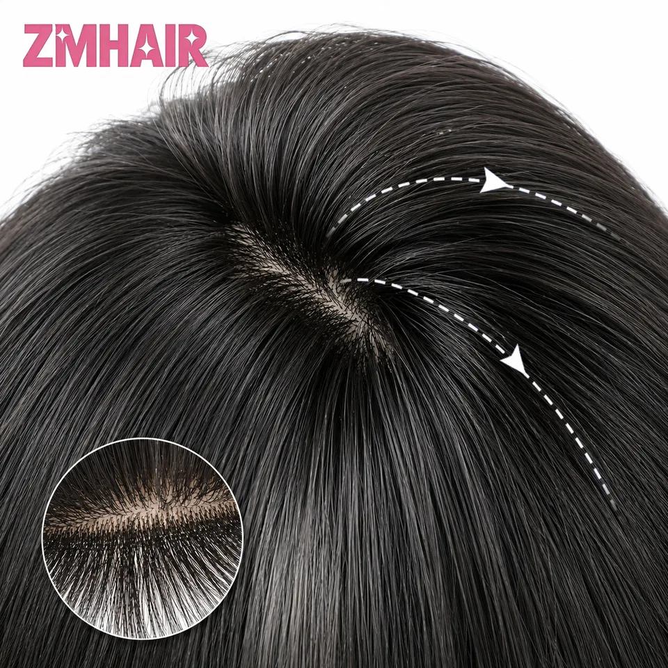 Tope de seda de 6x6 pulgadas con flequillo de aire, cabello humano europeo virgen para mujer, parte de seda con frente de PU sin pegamento, suave y transpirable 4