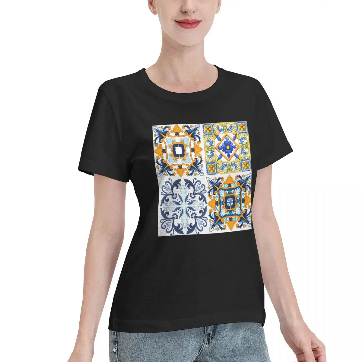 Excellent Craftsmanship Copy Of Sicilian Tiles Mediterranean Mosaic Women's T-shirt Night Out Women Daily Outfit Top