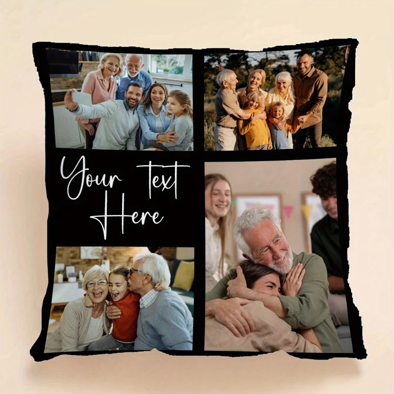 Set of 4 Custom Photo-Print Cushion Covers – Personalized Photo Pillow Covers – Customize with Your Own Images, Printed Design,