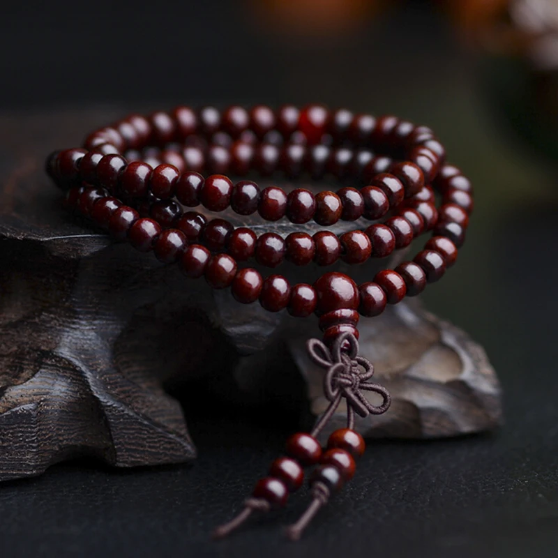 Heiße Gebets perlen Mala 108 Perlen Armbänder 6mm natürliche Sandelholz buddhistische Buddha Rosenkranz Perlen Männer Armbänder & Armreifen Schmuck