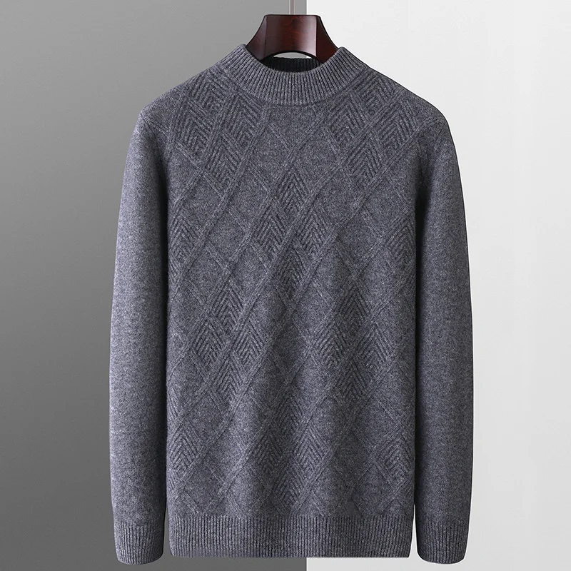 100% Wool Men's Sweater Large-size Mens-clothes Pullover Sweater Male 2024 New Long-Sleeves Round-collar Sweater