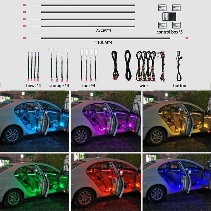 

EightFox Official Store Car Ambient Light RBG 64Color AcrylicInlay Hidden Interior Modified Decoration AtmosphereLamp RGB 18in1