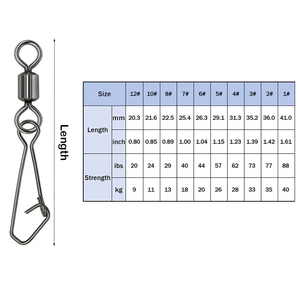 새로운 스테인레스 스틸 롤링 스위블 스냅 베어링 8 워드 루프 낚시 바늘 루어 스위블 낚시 액세서리