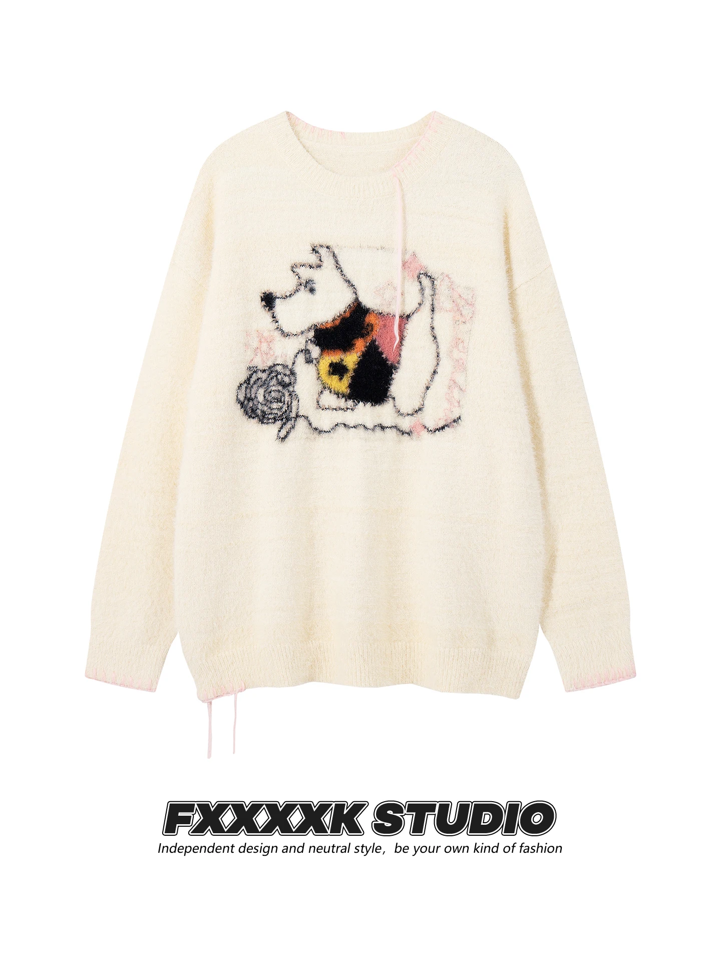 

Оригинальный милый вязаный свитер с собачками, свободный крой, женский, с круглым вырезом, длинный рукав, для электронной коммерции