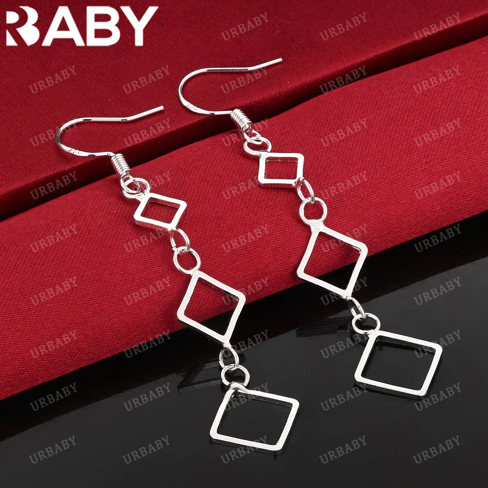 

URBABY 925 Sterling Silver Earrings Three Square Skewers Drop Earrings For Women Jewelry Fashion Party and Daily Wear
