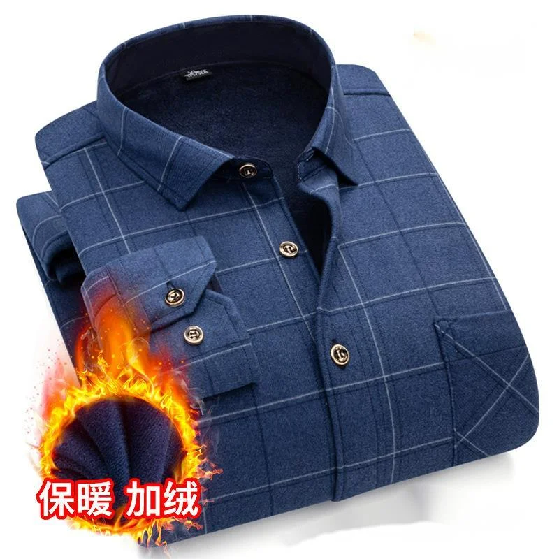 Winter New Plaid Long-sleeved Shirt Men's Single-breasted Square Collar Padded Shirts Fashion Slim  Male  Shirt L-4XL 5XL