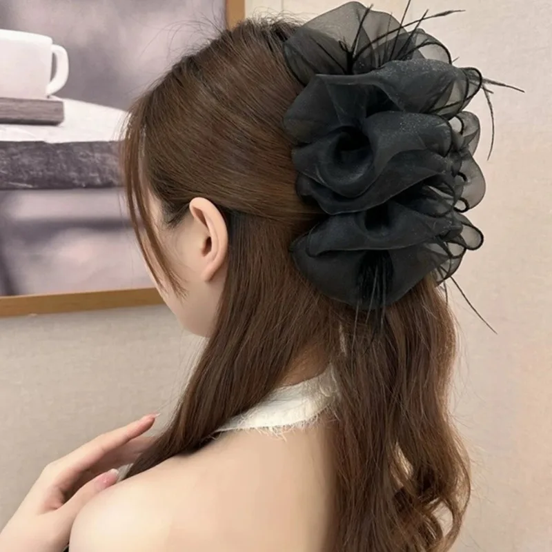 Mesh Bow Grip Clip Women Girls Sweet Elegant Black Large Hair Clip Shopping Wedding Daily Hair Claws Fashion Hair Accessories