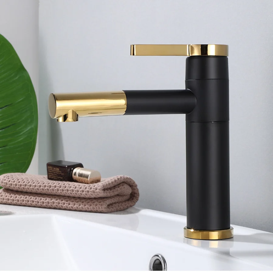 

faucet on the washbasin can be rotated to adjust the height of the washbasin. The faucet is gun-shaped and has both cold