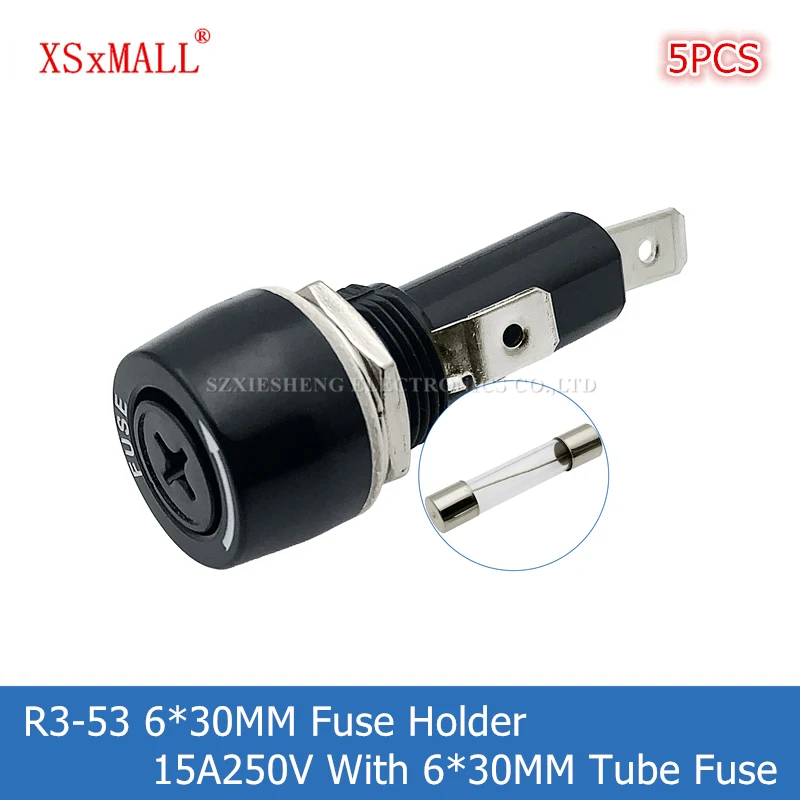 5PCS R3-53 6*30MM Fuse Holder 15A250V Panel Mounting High Temperature Resistance Bakelite Fuse Base With 6*30MM Tube Fuse