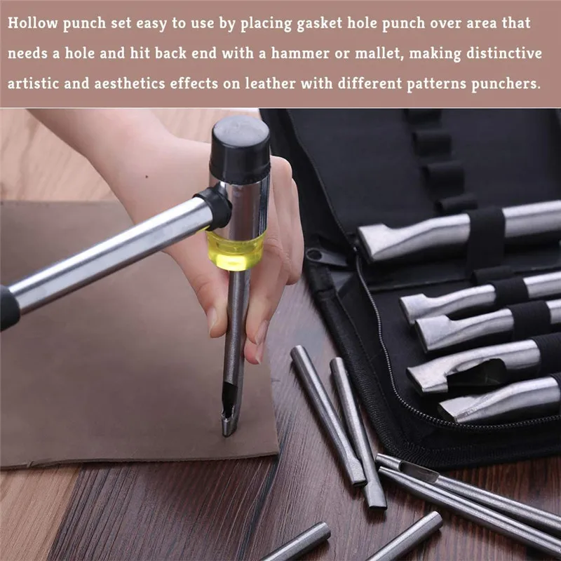 12Pcs Leather Craft Oval Shape Hole Punch Set Leather Hollow Hole Puncher Flat Hole Punch Maker Cutter Chisel Working Tool